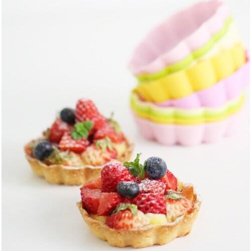 4pcs Silicone Flower Shape Wave Edge Cake Mold DIY Desserts Pizza Flan Pans Mousse Bread Egg Tart Baking Mould Kitchen Bakeware