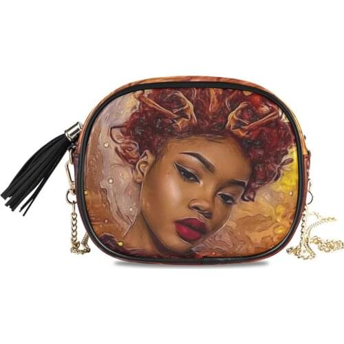 African womens oil painting print Large Capacity Bag Women Chain Shoulder Bag Luxury Handbags for Girls Leather Pu Bag Bolsa