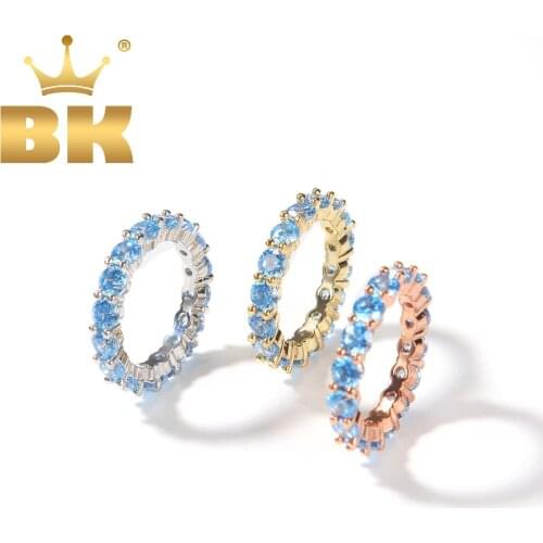 THE BLING KING Charm Iced Out Blue Round CZ Rings Women Men Luxury Cubic Zirconia Ring Punk Style Fashion Hiphop Party Jewelry