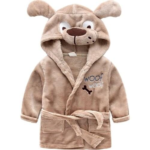 Baby clothing babies sleepwear Baby Unisex Baby Plush Animal Face Robe, brown woof