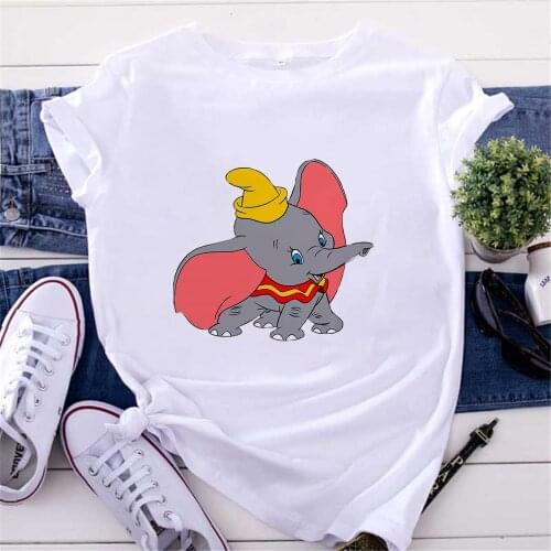 Dumbo Cartoon T-Shirt Female America Movie Hot Clothes Cute 90S Animal Tshirt Dumbo T Shirt Women Funny Elephant Tops Tees