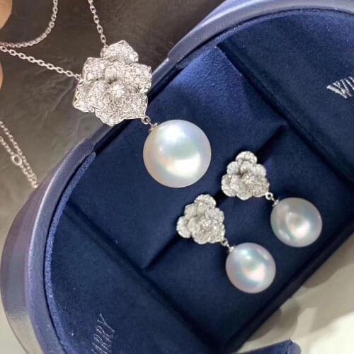 Fine Jewelry Copper Plated Natural Fresh Water White Pearl 10-9mm Females Jewelry Sets for Women FIne Jewelry Sets