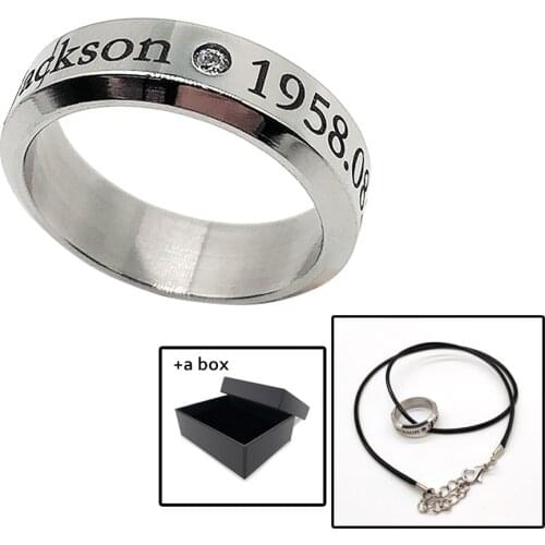 Michael Jackson Pendant Necklace Silver Ring Classic Handmade Carve with a Leather Rope