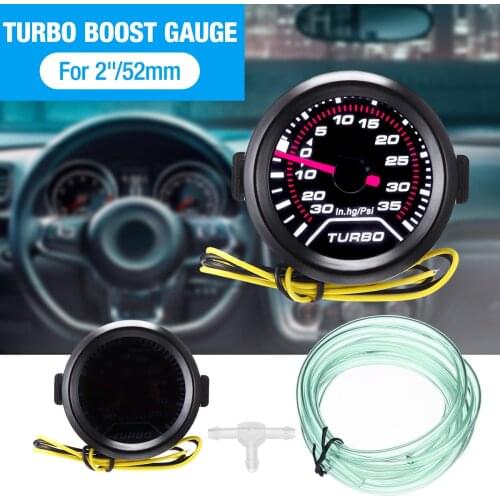 2" 52mm Turbo Boost Gauge 12V 30-35PSI Turbo Pressure Manometer Car Boost Controller Kit with PVC Hose T-Type 3-Way Connector