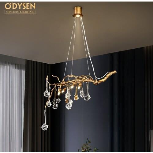 ODYSEN ART DECO Copper Chandelier Creative Handmade Glass BedRoom Decoration Lighting Fixture Vintage Tree Branches Flower Retro