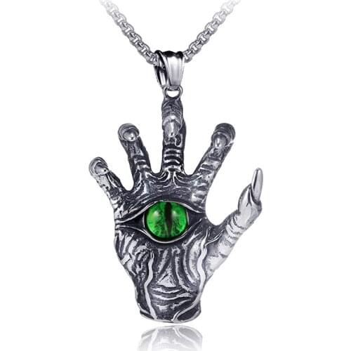 Punk Stainless Steel Skull Hand Pendant Necklace for Men Gothic Evil Eye Devil Claw High Quality Jewelry Drop Shipping LN3010