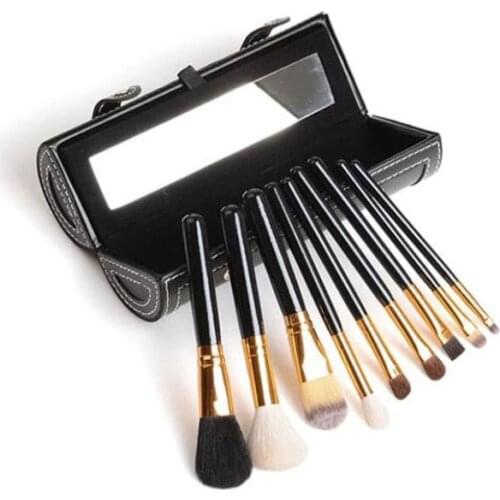 Makeup Brush 9pcs Set Kit High quality wool With wooden handle Barrel brush and Mirror Professional beauty tools bucket
