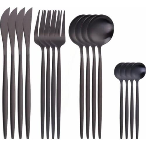 Matte Black Cutlery Set Stainless Steel Tableware 16pcs Kitchen Dinnerware Set Spoons Forks Knifes Home Dinner Set Tableware