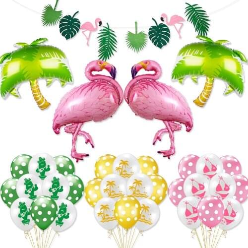 99/35Pcs Hawai Flamingo Pineapple Shape Aluminum Foil Balloon Set Garland Turtle Leaf Latex Balloons Summer Party Decor Supplies