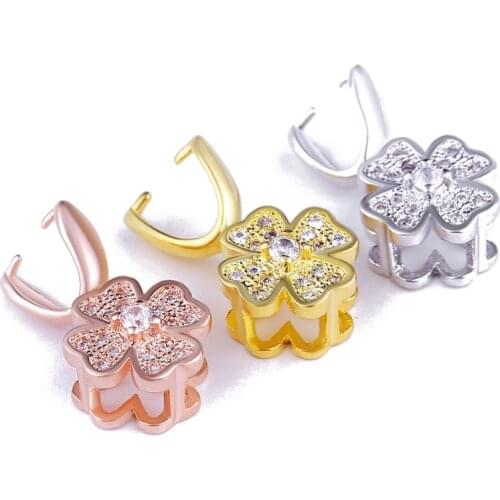 New boutique DIY handmade jewelry making accessories Four-leaf clover Micro-inlaid zircon connector Necklace bracelet parts gift