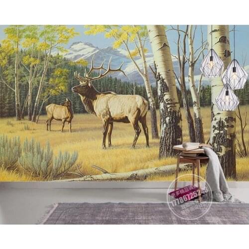 Wall paper 3 d custom mural on the wall European style oil painting forest grass elk photo Wallpaper for the master bedroom