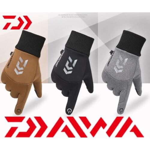 Daiwa Autumn Winter Fishing Gloves for Men Plus Velvet Full Finger Anti-Slip Windproof Outdoor Sports Cycling Fishing Gloves