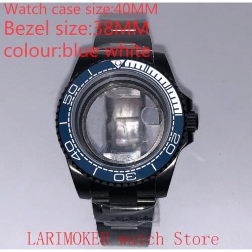 Suitable for NH35 NH36 Miyota 8215 40mm 904L stainless steel case, transparent black back cover, with bezel,blue white