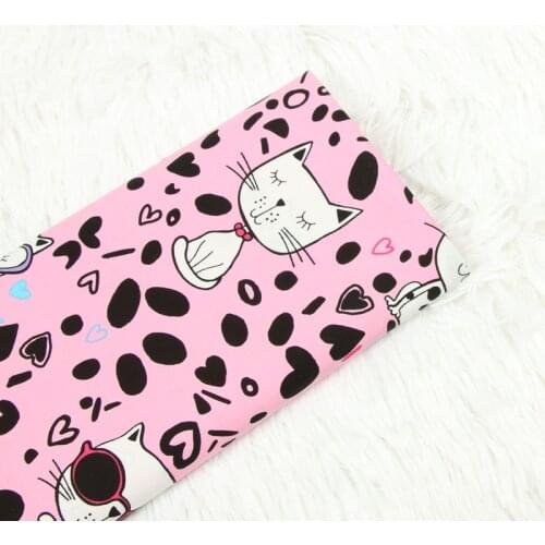 Half meter 100% cotton Northern Europe cartoon cat print sligh elastic fabric for handmade DIY garment dress children cloth B475