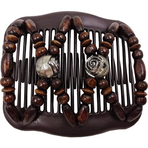 Wood Beads Hair Combs Magic Elastic Hair Clips Silver Beaded Hair Accessory