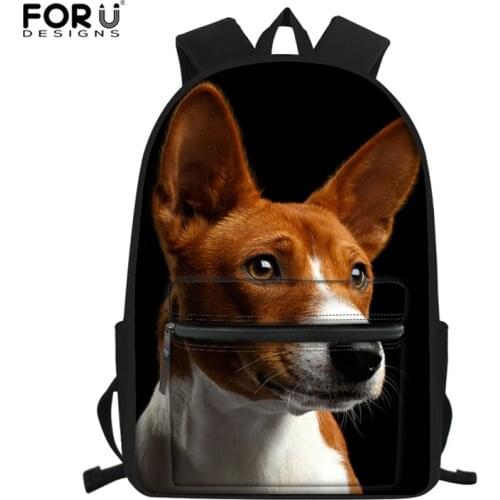 FORUDESIGNS Backpack for Boys Girls Schoolbag for Teenagers Basenji Dog Children School Bag for Students Child Kids Mochila