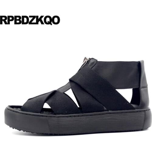 Platform High Quality Sandals Creepers Large Size Luxury Fashion Real Leather Breathable Men Summer Hollow Shoes Black Peep Toe