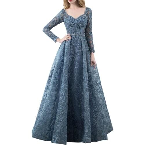Grey blue evening dress 2021 new party host party dress simple and generous temperament fairy mocini tailor
