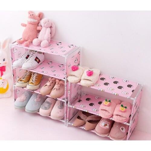 Lovely pink non-woven fabric waterproof dustproof simple assembly removable multilayer storage shoe rack J06