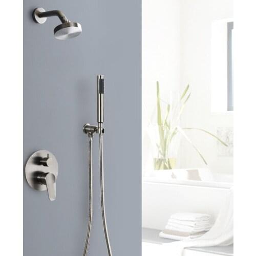 Bathroom Rain Shower System Wall Mounted Rainfall Shower Head Set Stsinless Steel Hand Shower Faucet Mixer Kit Brushed Nickel