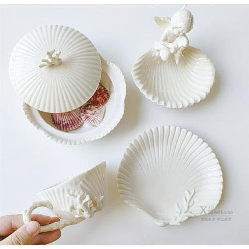 Nordic Creative Coffee Cups Ceramic White Luxury Retro Cute Gift Mugs Bone China Sea Mug Saucer Xicara Turkish Coffee Cup AC50BD