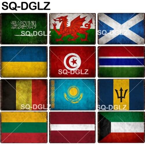 [SQ-DGLZ]Flag Metal Sign Kuwait/Latvia/Lithuania/Barbados/Kazakhstan/Belgium/Gambia/Tunisia/Ukraine/Scotland/Wales/Saudi Arabia