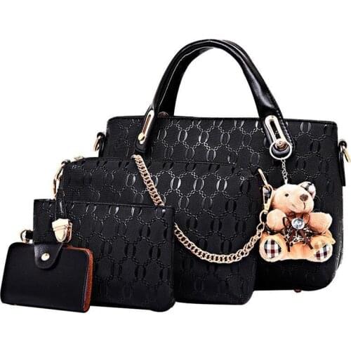 4Pcs/set Pu Leather Casual Messenger Tote Bag Elegant Ladies Bear Pendant Handbag Shoulder Bag Girls Fashionable