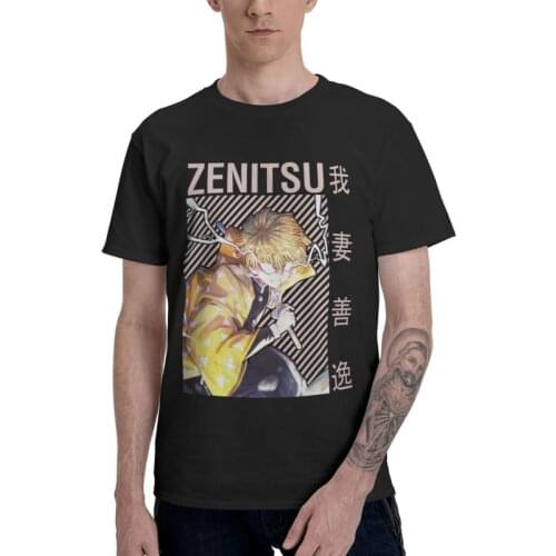 Vintage Demon Slayer Kimetsu No Yaiba Anime Fans Tshirt Men Tee 100% Cotton T Shirts Short Sleeve Manga Zenitsu Agatsuma T-shirt
