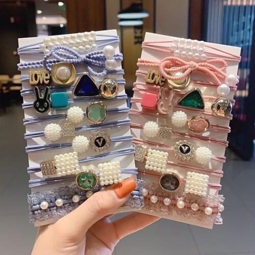 Colorful Full Diamond Shinny Pearl Elastic Hair Band Korea Hair Accessories For Girls Handmade Hair Tie Head Band Rubber Band