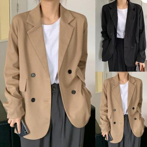 Women Double Breasted Blazer Fashion Lapel Long Sleeve Thin Blazer Cardigan Suit Coat 2021 Oversize Vintage Outwear for Wedding