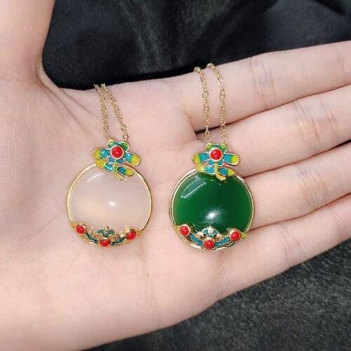 Exquisite Green Jade Round Pendant Necklace For Lady Choker Accessories Fashion 925 Sterling Silver Necklace Women Jewelry Gift