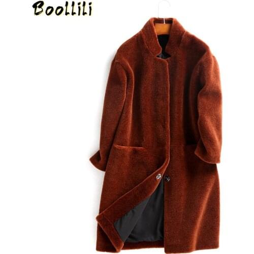 Boollili Womens Fur Coat Natural Wool Female Jacket Sheep Shearling Coats Women 2020 Autumn Winter Long Trench Jackets