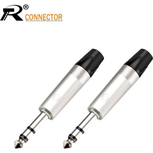 10pcs 1/4" PhoneJack Unbalance Zinc Alloy Nickle Audio Plug Connector 6.35mm Jack Stereo Assembly Microphone adapter 3pole