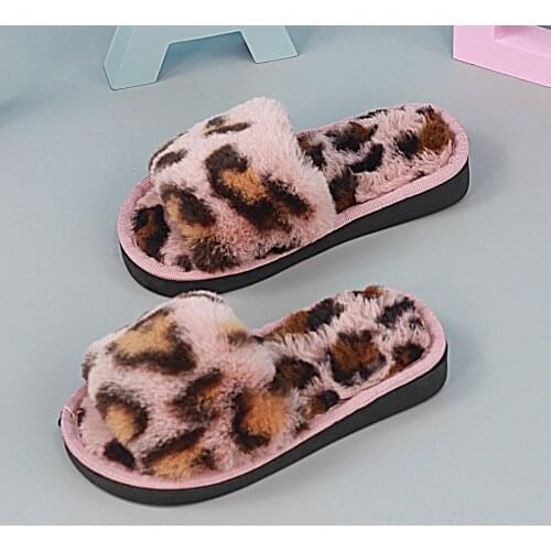 2020 Children Winter Home Slippers Warm Cotton Shoes Women Plush Slippers Indoor Non-slip Leopard Rabbit Hair Kids Boys Slippers