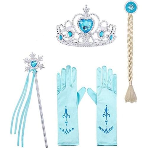 4 5Pcs/lot Girls Princess Elza Dress Up Accessories Halloween Party Pretend Play Toys Hair Band Braid Crown Magic Stick