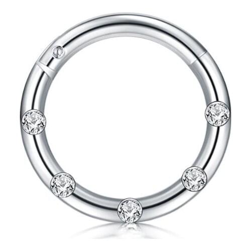 50pcs/lot Free Shipping Titanium Gems Seamless Hinged Segment Ring Clicker Cartilage Nose/Lip/Ear Hoop Septum 16G Shine New