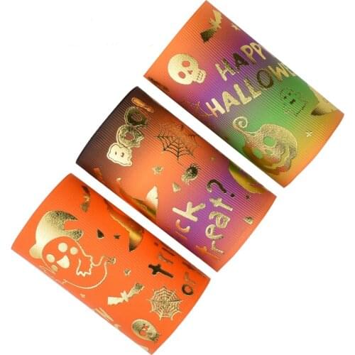 50yards 75mm Gold Foil Halloween designs Grosgrain Ribbon For DIY Accessories Welcome Custom Printed