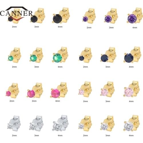 CANNER 1set 2/3/4mm 925 Sterling Silver Small Stud Earrings Women Colorful Zircon Ear Stud Cartilage Piercing Earring Jewelry