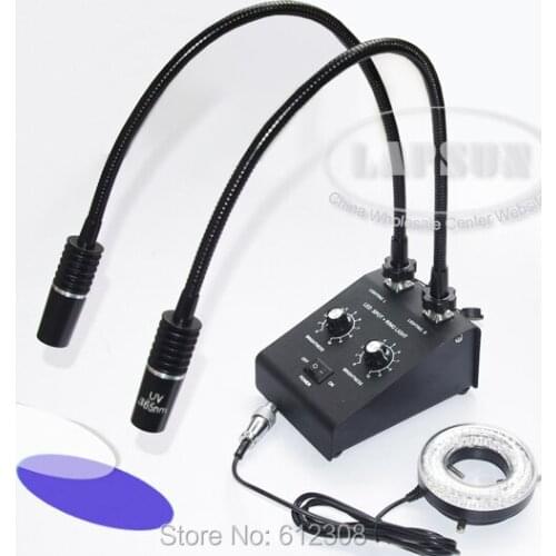White + UV LED Dual Goosene + 60 LED Ring Light Illuminator Lamp Source For Industry Stereo Microscope Lens Camera Magnifier