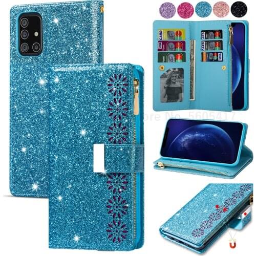 Glitter Leather Case for Samsung Galaxy A51 A71 A21 A41 A70 A50 A30 A20 S A20E A10 A81 A91 A6 A7 Bling Wallet Card Holder Cover