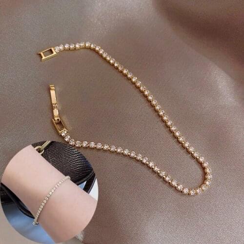 Bracelets For Women Simple Luxury Round Rhinestones Gold Color Bangle Chain Wedding Girls Gift Wholesale Jewelry