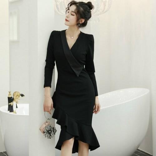 Black OL Work Office Dress Women Long Sleeve Asymmetrical Blazer Dresses Women Solid 2019 Autumn Winter Dress Women Robe Femme