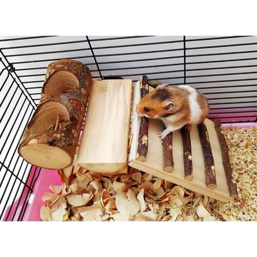 Small Animal Hamster Toy Sets Natural Wooden Squirrels Bowl Guinea Pig Gerbil Ladder Toys Funny Hamster Rat Cage Toy Accessories