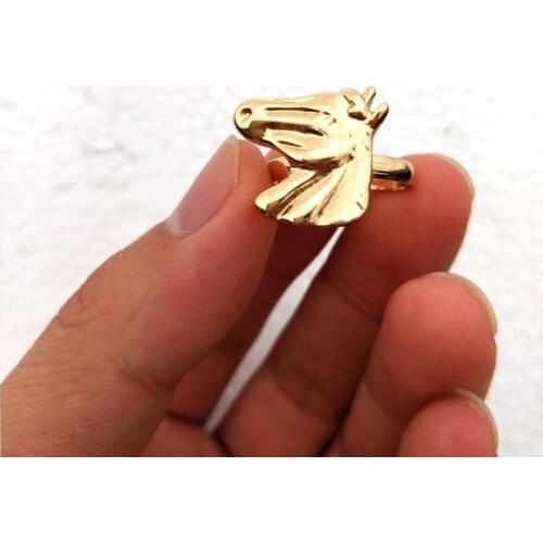 HZEW gold and silver color horse rings cute horse head ring