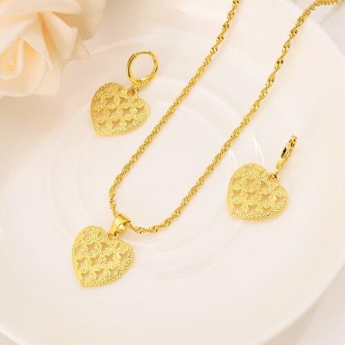 Gold Necklace Earring Set Women Party Gift Dubai love heart crownJewelry Sets bridal party gift DIY charms girls kid Jewelry