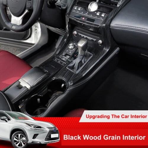 QHCP Car Rear Air Outlet Frame Gear Knob Cover Gear Panel Window Lift Switch Sticker Black Wood Grain Fit For Lexus NX 2015-2019