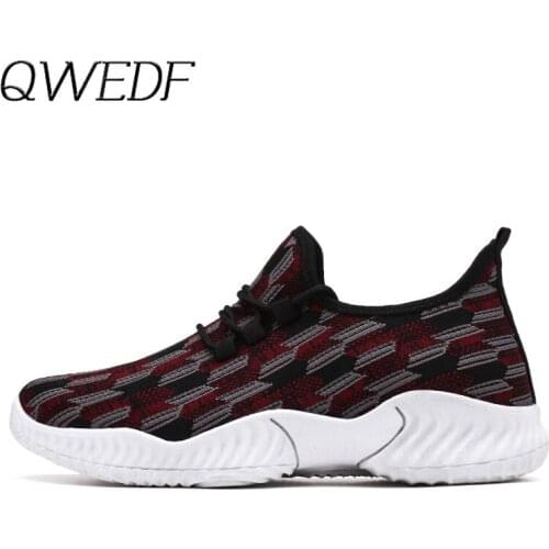 QWEDF 2019 Light Weight Men Casual Shoes Mesh Breathable Weaving Male Flats Shoes White Black Solid Outdoor Walking F3-42