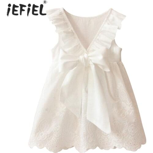 Baby Girls Summer Sundress Bowknot Flying Sleeves Vest Dress Toddler Kids Cotton Casual Princess Party Dresses Vestido Outfits