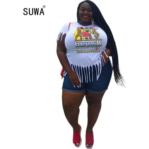 2020 summer hot sale high street casual tassle top letter printing short sleeve classic white t shirts plus size XL-4XL