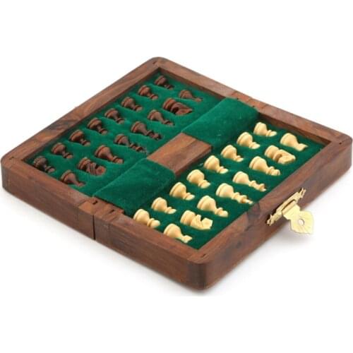 Handmade Rose Wood Magnet Chess 7-Inch (18 cm x 17 cm x 4 cm) Best Gift Idea for Chess Players Great Quality Made in Turkey